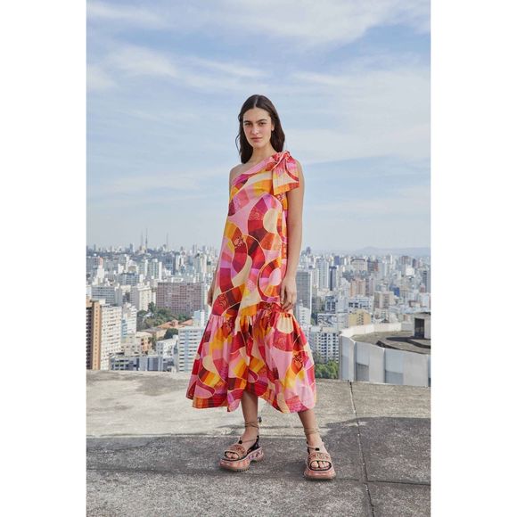 FARM RIO Patch Twirl One-Shoulder Midi Dress Small $195 - Picture 2 of 7